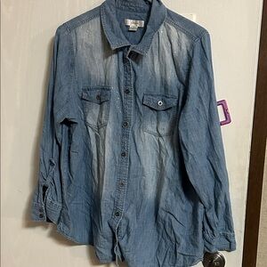 CJ Banks Denim Blue Embellished Shirt